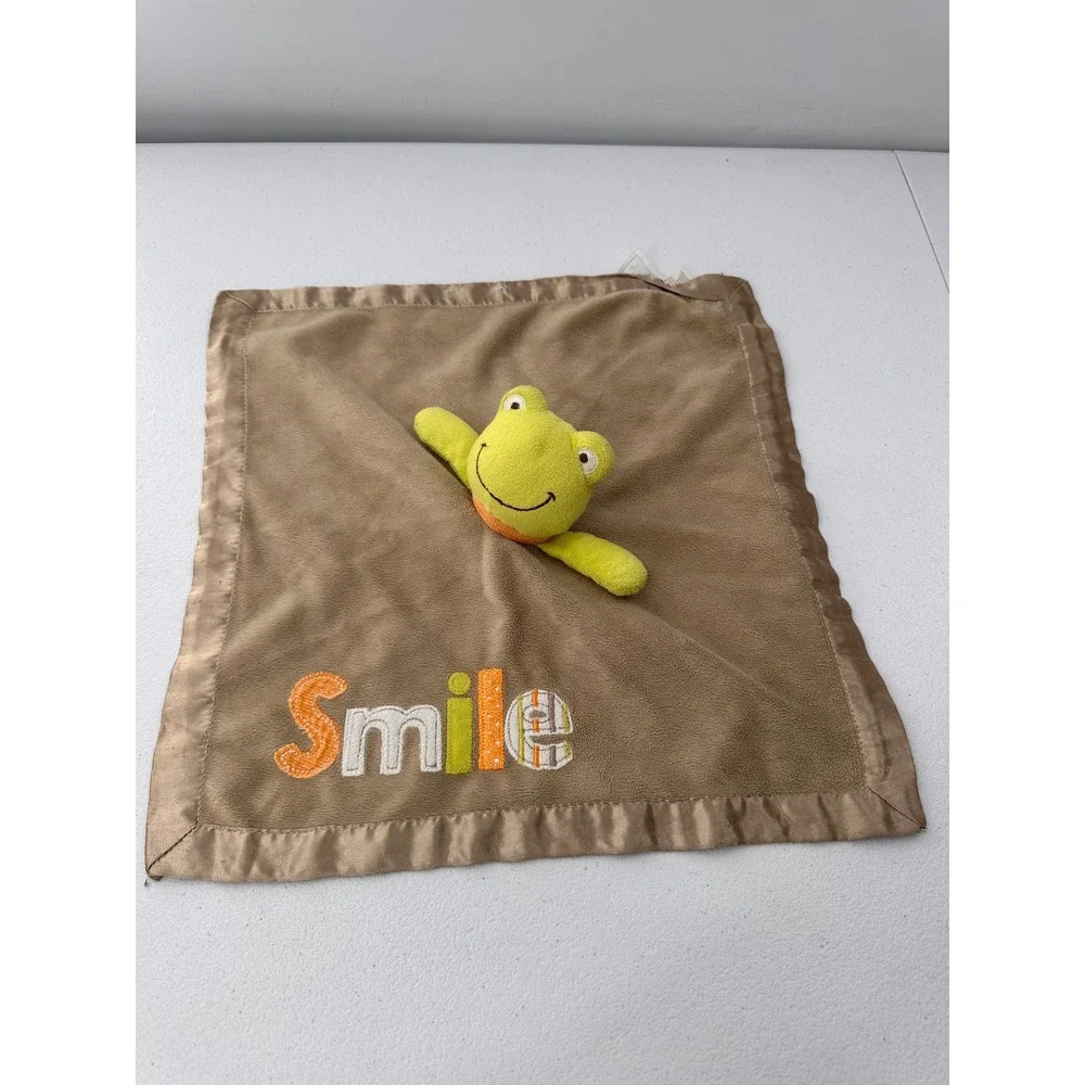 Carters Frog Lovey Security Blanket Smile Green Tan Plush Stuffed Animal 14in